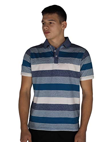 Pierre Cardin Herren-Poloshirt mit dünnen Streifen und charakteristischer Stickerei, Blaugrün / Denim / Weiß gestreift, S von Pierre Cardin