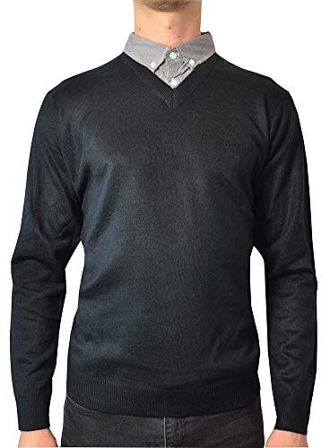 Pierre Cardin Herren Strickpullover, V-Ausschnitt mit Hemdkragen-Einsatz Gr. Small, Schwarz von Pierre Cardin