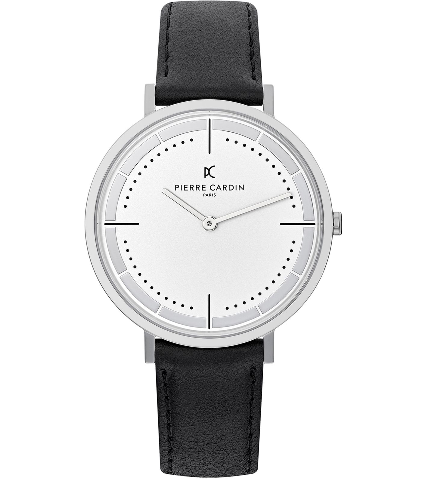 Pierre Cardin Herren analoge Quarz-Uhr mit Leder-Armband Armband-Uhr 3ATM 41mm CBV.1025 Silber/Schwarz von Pierre Cardin