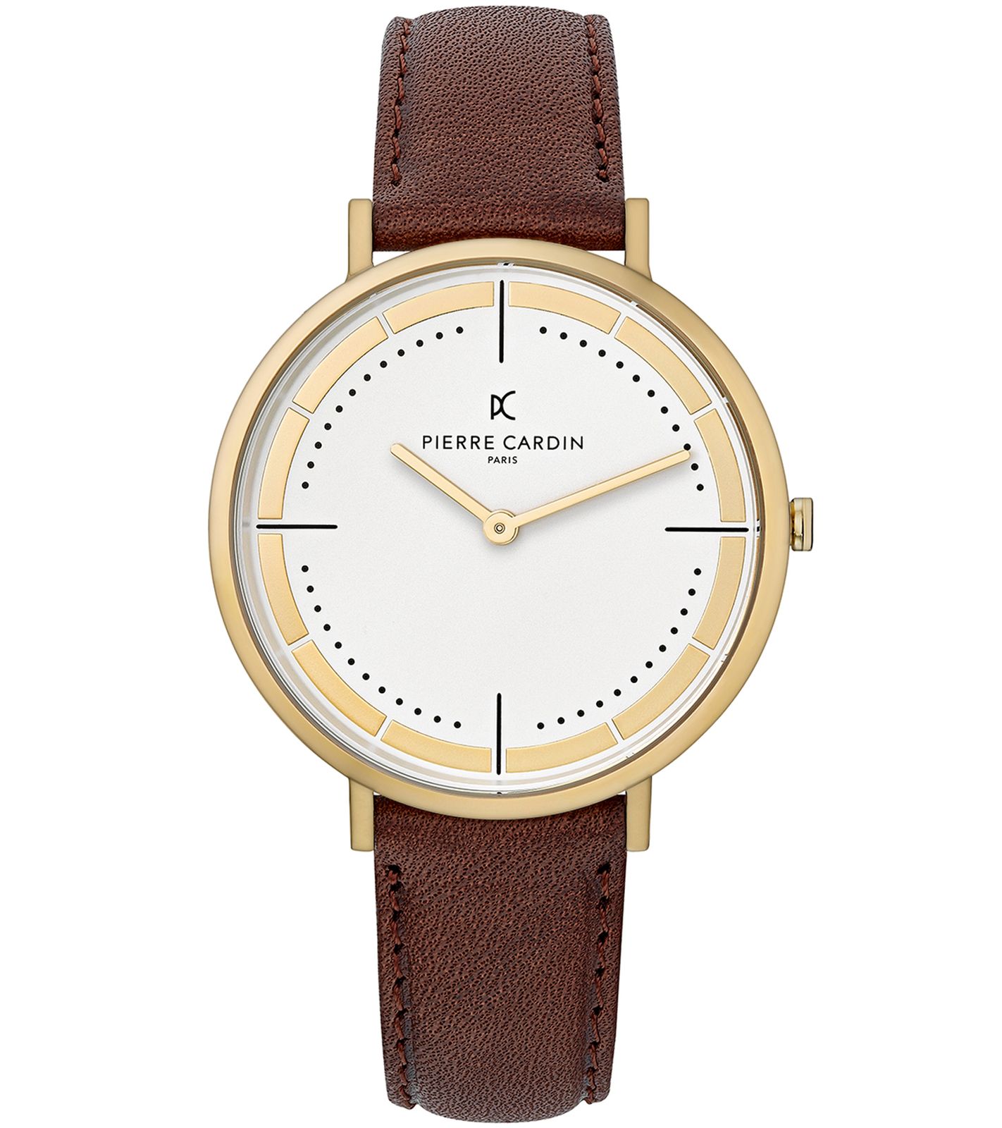 Pierre Cardin Herren analoge Quarz-Uhr mit Leder-Armband Armband-Uhr 3ATM 41mm CBV.1031 Gold/Braun/Weiß von Pierre Cardin