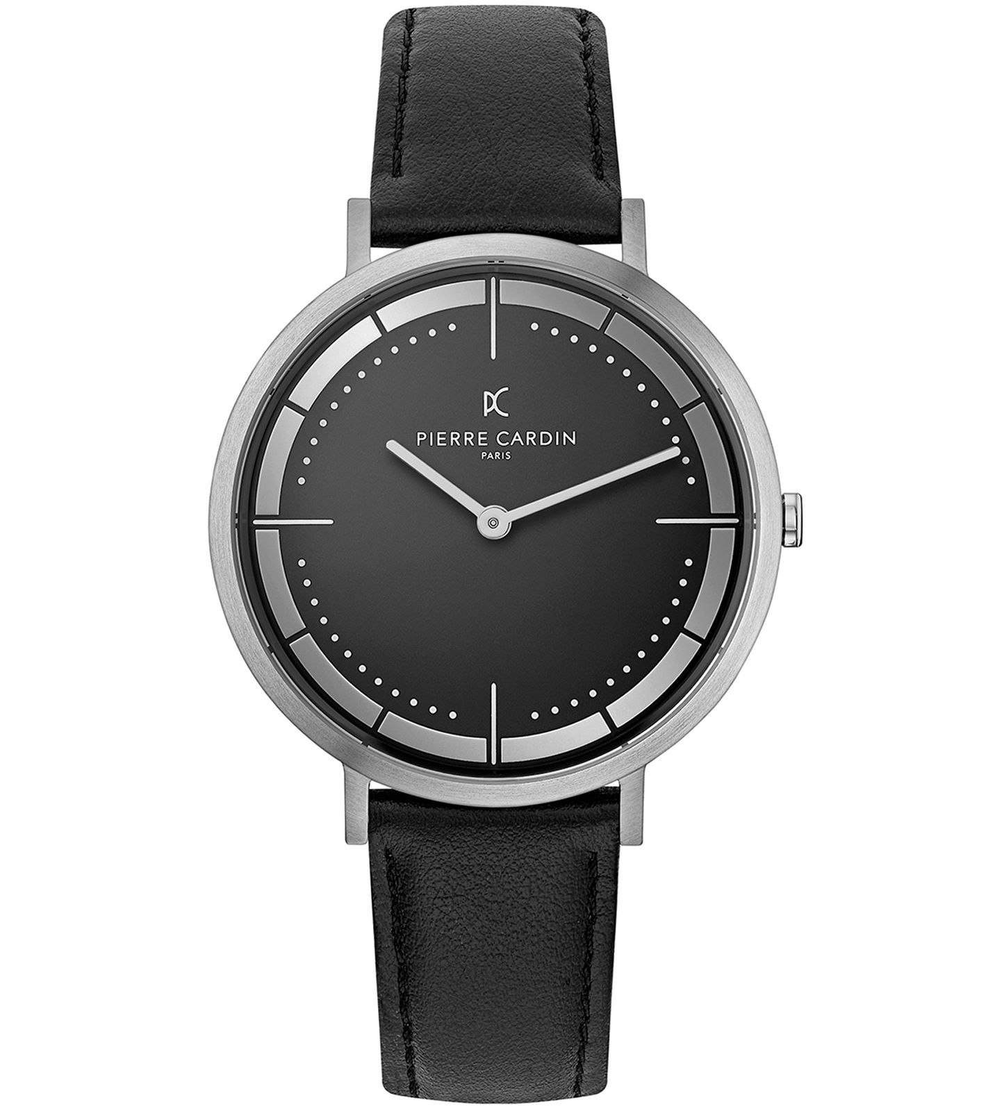 Pierre Cardin Herren analoge Quarz-Uhr mit Leder-Armband Armband-Uhr 3ATM 42mm CBV.1029 Silber/Schwarz von Pierre Cardin