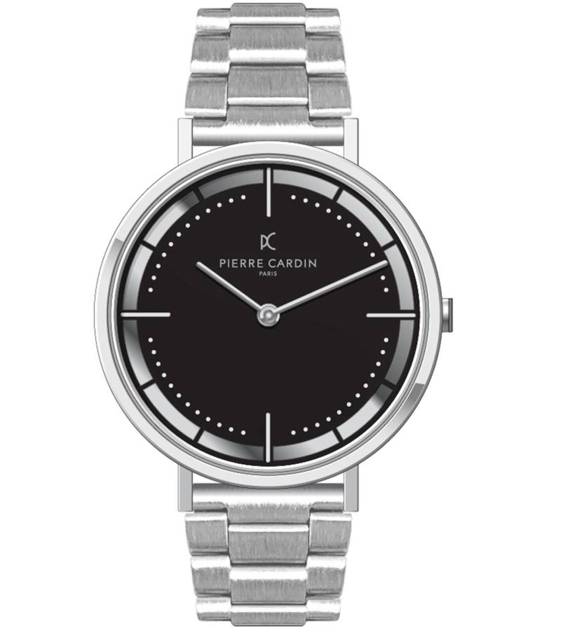 Pierre Cardin Herren zeitlose Armband-Uhr mit Faltschließe analoge Quarz-Uhr mit Edelstahl-Armband 3ATM 41mm CBV.1028 Silber von Pierre Cardin