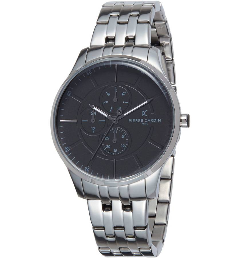 Pierre Cardin Herren zeitlose Armband-Uhr mit Faltschließe analoge Quarz-Uhr mit Edelstahl-Armband 3ATM 42mm A.PC902731F108 Silber von Pierre Cardin