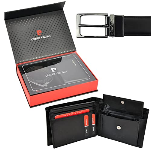 Pierre Cardin Herrengeschenk-Set Brieftasche und Gürtel Elegant aus 100% Naturleder Minimalistisch Weihnachten Jahrestag Geburtstag in Einer Box Gürtelgröße: 120 von Pierre Cardin