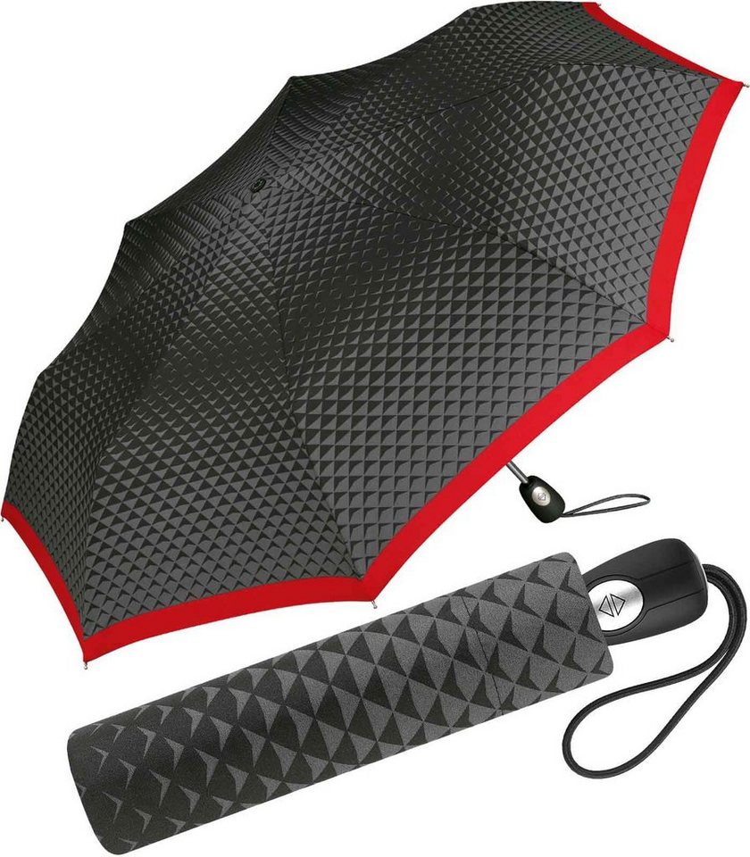 Pierre Cardin Stockregenschirm schöner Damen-Regenschirm mit Auf-Zu-Automatik, mit Dreiecke-Muster und roter Borte Pierre Cardin Stockregenschirm schöner Damen-Regenschirm mit Auf-Zu-Automatik, mit Dreiecke-Muster und roter Borte von Pierre Cardin
