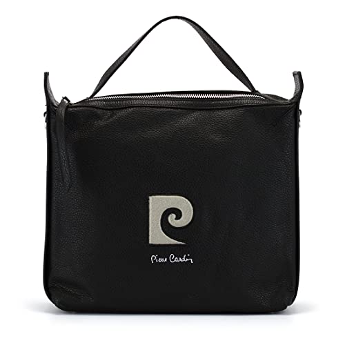 Pierre Cardin Messenger-Handtasche für Damen, umwandelbar in Schulter- und Umhängetasche, mit Griffen und verstellbarem, abnehmbarem Riemen, aus echtem Leder, 30 x 30 cm, schwarz von Pierre Cardin