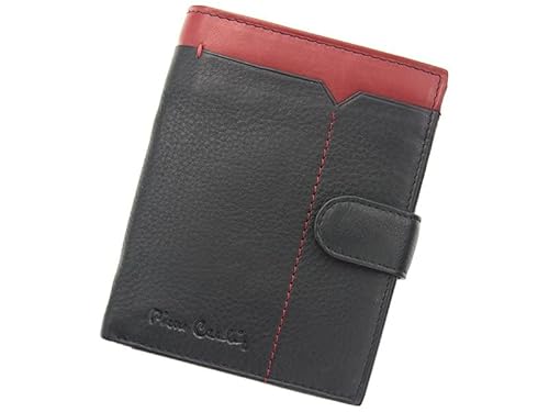 Pierre Cardin Sahara TILAK14 326A Herren Geldbörse Echtes Leder 13 Kartenfächer 2 Münzfächer Geldscheinfach RFID 9,8 x 13 x 3 cm Schwarz und Rot Vertikaler Druckknopfverschluss von Pierre Cardin