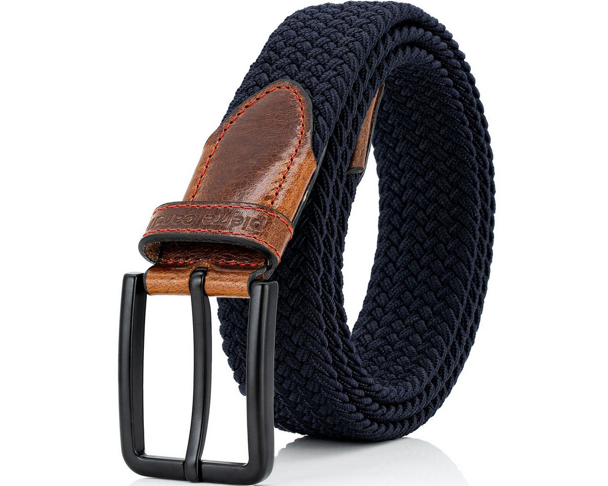 Pierre Cardin Stoffgürtel Herren marineblau 35 mm elastisches, geflochtenes Textilband Rindlederabschlüsse von Pierre Cardin