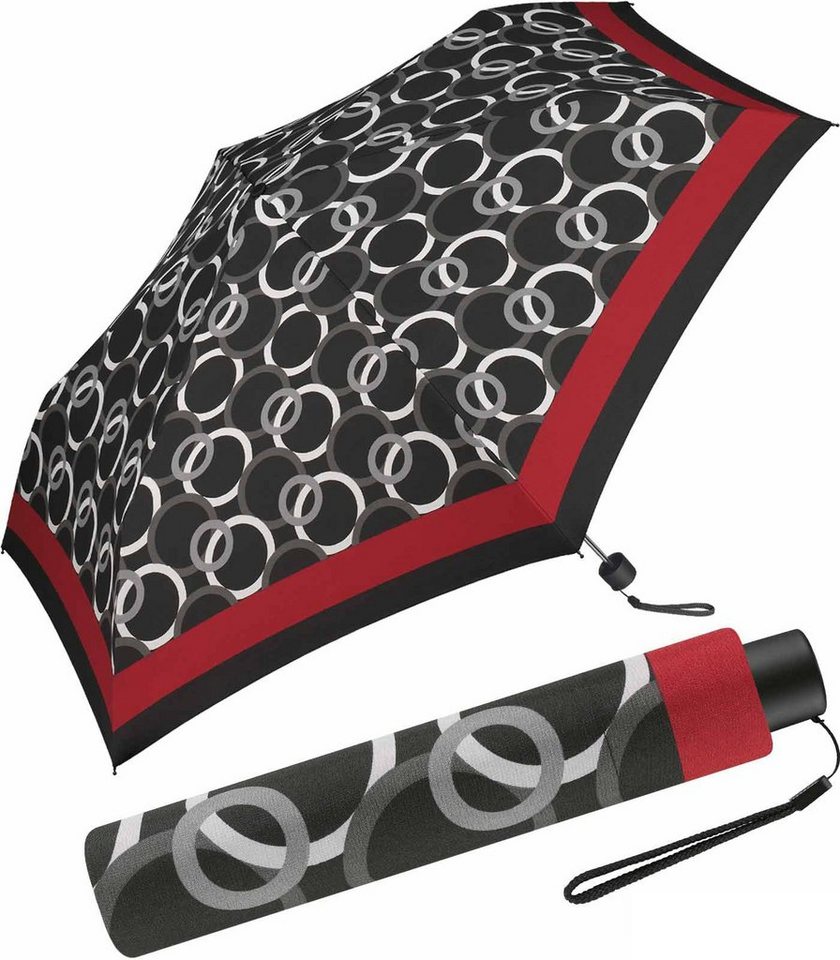 Pierre Cardin Taschenregenschirm schlanker Damen-Taschenschirm mit Handöffner, mit interessantem geometrischen Ring-Muster Pierre Cardin Taschenregenschirm schlanker Damen-Taschenschirm mit Handöffner, mit interessantem geometrischen Ring-Muster von Pierre Cardin