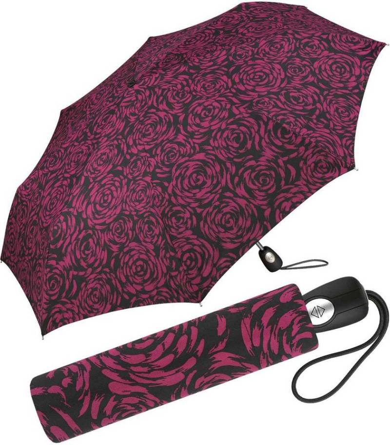 Pierre Cardin Taschenregenschirm schöner Damen-Regenschirm mit Auf-Zu-Automatik, mit wunderschöner Rosenblütenmalerei von Pierre Cardin