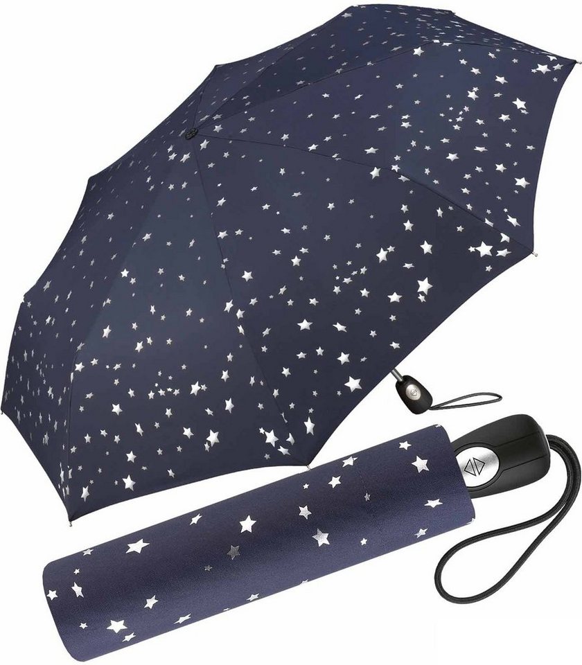 Pierre Cardin Taschenregenschirm schöner Damen-Regenschirm mit Auf-Zu-Automatik, traumhafte Sterne in verspieltem Design von Pierre Cardin