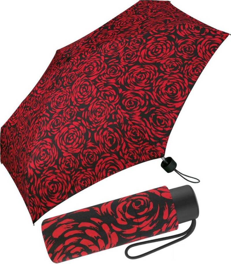 Pierre Cardin Taschenregenschirm winziger Damen-Taschenschirm mit Handöffner, mit wunderschöner Rosenblütenmalerei von Pierre Cardin