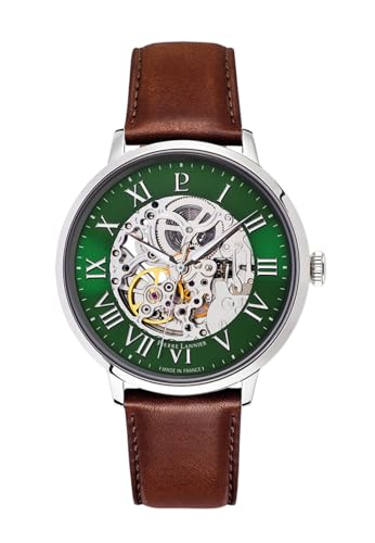 Pierre Lannier Herrenuhr Automatic Silberfarbenes Zifferblatt Grün Braunes Lederarmband 20 MM von Pierre Lannier