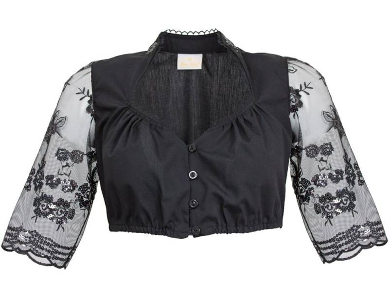 Pierre Marcel Die Bluse Dirndlbluse mit Spitze und Pailletten 5125 - Schwarz - Halbarm Stehkragen Elegant von Pierre Marcel Die Bluse