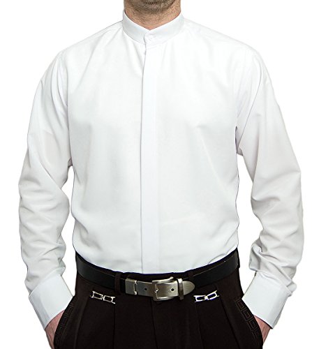 Pierre Martin Designer Herren Stehkragen Hemd Hochzeit Business verdeckte Knopfleiste S9 Langarm Weiß Gr. M 39-40 von Pierre Martin