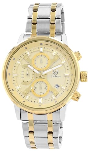 Pierrini Herren Chronograph Armbanduhr – Edelstahl Uhr mit Stoppuhr & Datumsanzeige – Quarzuhr sportlich elegant mit Leuchtzeigern & Geschenkbox – 3 ATM wasserdicht (Bicolor/Beige) von Pierrini