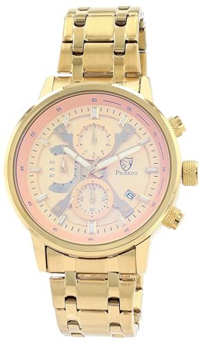 Pierrini Herren Chronograph Armbanduhr – Edelstahl Uhr mit Stoppuhr & Datumsanzeige – Quarzuhr sportlich elegant mit Leuchtzeigern & Geschenkbox – 3 ATM wasserdicht (Gold) von Pierrini