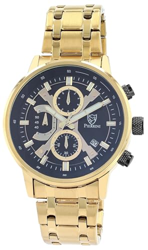 Pierrini Herren Chronograph Armbanduhr – Edelstahl Uhr mit Stoppuhr & Datumsanzeige – Quarzuhr sportlich elegant mit Leuchtzeigern & Geschenkbox – 3 ATM wasserdicht (Gold/Anthrazit-blau schimmernd) von Pierrini