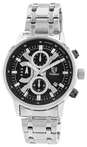 Pierrini Herren Chronograph Armbanduhr – Edelstahl Uhr mit Stoppuhr & Datumsanzeige – Quarzuhr sportlich elegant mit Leuchtzeigern & Geschenkbox – 3 ATM wasserdicht (Silber/Anthrazit-blau schimmernd) von Pierrini