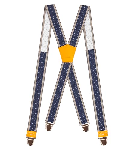 Pierrot Herren Hosenträger Breit und Vintage Premium - Made in Germany/France - Verstärktes Gummiband & Lederbeschläge mit Extra Starken Metallclips - Verstellbare Länge bis 130cm von Pierrot