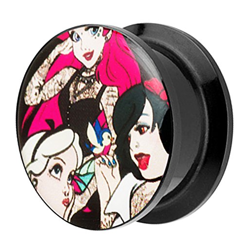 Piersando Ohr Plug Piercing Kunststoff Motiv Comic Picture Flesh Tunnel Ohrplug mit Tattoo Mädchen Schwarz Bunt 16mm von Piersando