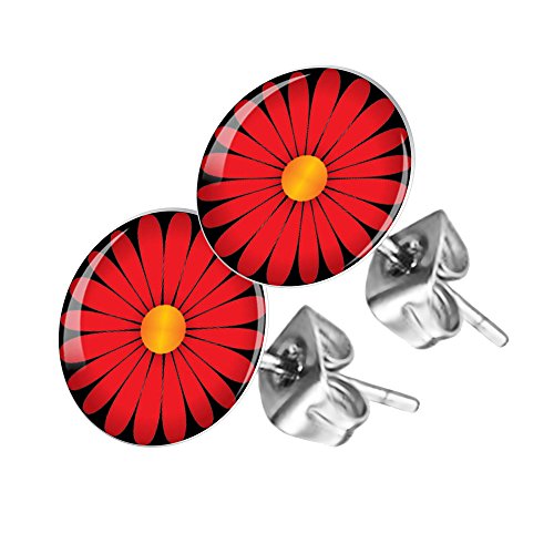 Piersando Ohrstecker Ohrringe Runde Kleine Stecker für Damen oder Kinder Silber mit Gerbera Blume Rot Motiv von Piersando