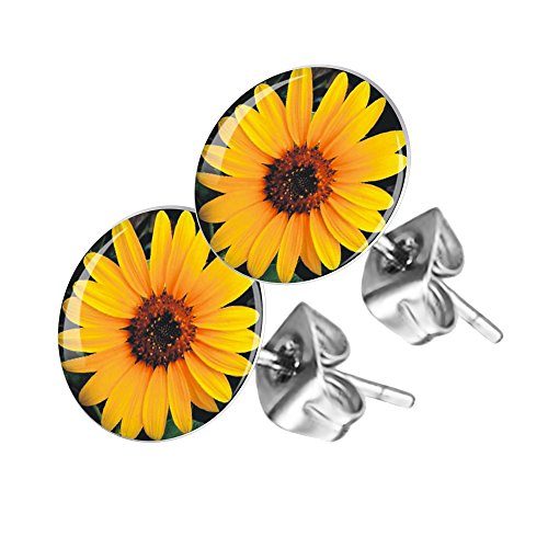 Piersando Ohrstecker Ohrringe Runde Kleine Stecker für Damen oder Kinder Silber mit Sonnenblume Motiv von Piersando