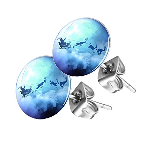 Piersando Ohrstecker Ohrringe Runde Kleine Stecker für Damen oder Kinder Silber mit fliegende Weihnachtskutsche Motiv von Piersando