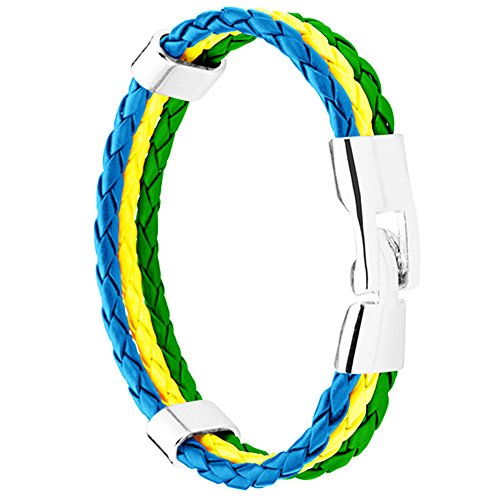 Piersando Armband Armreif geflochten Leder Fahne Motiv Fussball EM & WM Fanartikel Land Flagge Ärmel Schmuck Damen oder Herren Brasilien 21cm von Piersando