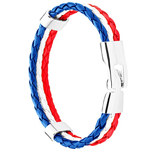 Piersando Armband Armreif geflochten Leder Fahne Motiv Fussball EM & WM Fanartikel Land Flagge Ärmel Schmuck Damen oder Herren Frankreich - 21cm von Piersando