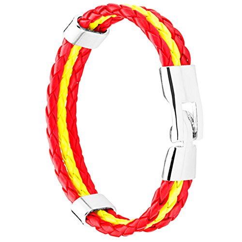 Piersando Armband Armreif geflochten Leder Fahne Motiv Fussball EM & WM Fanartikel Land Flagge Ärmel Schmuck Damen oder Herren Spanien 21cm von Piersando