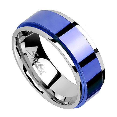 Piersando Band Ring Edelstahl mit Spinning Center Bandring Herrenring Damenring Partnerring Ehering Trauring Damen Herren Silber Blau Größe 49 (15.6) Breit 6mm von Piersando