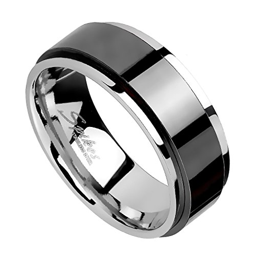 Piersando Band Ring Edelstahl mit Spinning Center Bandring Herrenring Damenring Partnerring Ehering Trauring Damen Herren Silber Schwarz Größe 51 (16.2) Breit 6mm von Piersando