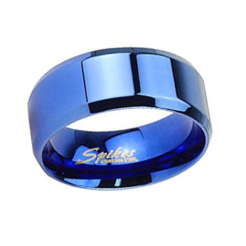 Piersando Band Ring Edelstahl poliert Bandring Ehering Partnerring Trauring Freundschaftsring Damen Herren Blau Größe 59 (18.8) 8mm Breit von Piersando