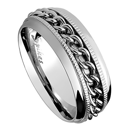 Piersando Biker Band Ring Edelstahl Facettierter Spinner Ketten Bandring Herrenring Partnerring Freundschaftsring Herren Silber Größe 60 (19.1) von Piersando