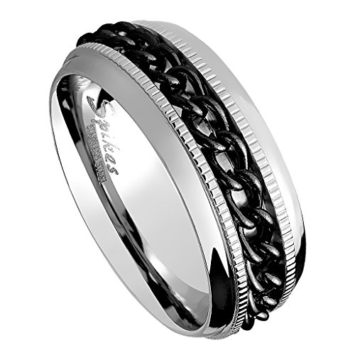 Piersando Biker Band Ring Edelstahl Facettierter Spinner Ketten Bandring Herrenring Partnerring Freundschaftsring Herren Silber Schwarz Größe 55 (17.5) von Piersando