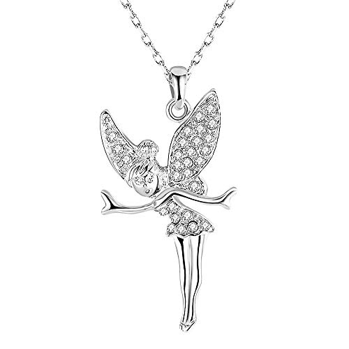 Piersando Damen Halskette Kette Vergoldet Elfe Engel Anhänger mit Swarovski Elements Strass Kristallen Silber von Piersando