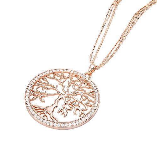 Piersando Damen Kette Halskette Lebensbaum Anhänger mit Strass Kristallen von Swarovski Elements Geschenke für Frauen Rosegold Rose Gold von Piersando