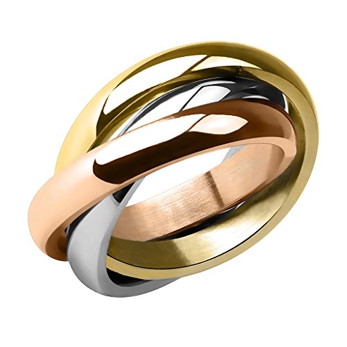 Piersando Damen Ring Edelstahl Dreifach Dreier Partnerring Ehering Bandring Trauring Damenring Silber Rosegold Gold Größe 57 (18.1) von Piersando