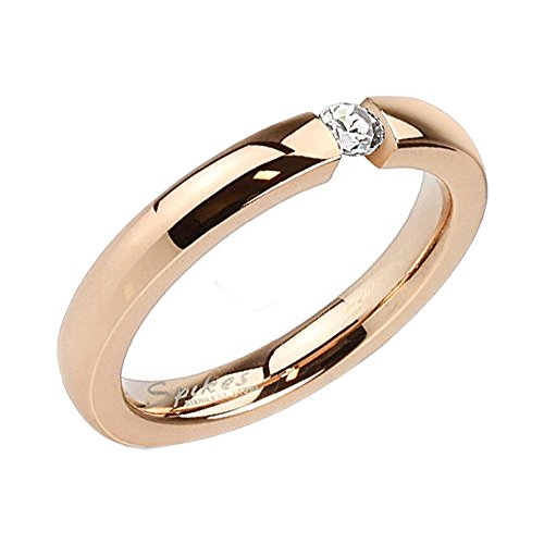 Piersando Damen Ring Verlobungsring Edelstahl mit weißem Kristall Stein in Diamant Form Damenring Trauring Rosegold Rose Gold Vergoldet Größe 58 (18.5) von Piersando