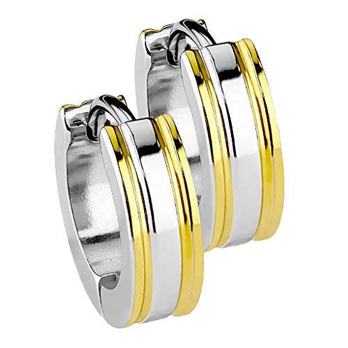 Piersando Edelstahl Creolen Damen Herren Ohrringe mit Klappverschluss Ohrschmuck Huggie Bicolor Silber Gold von Piersando