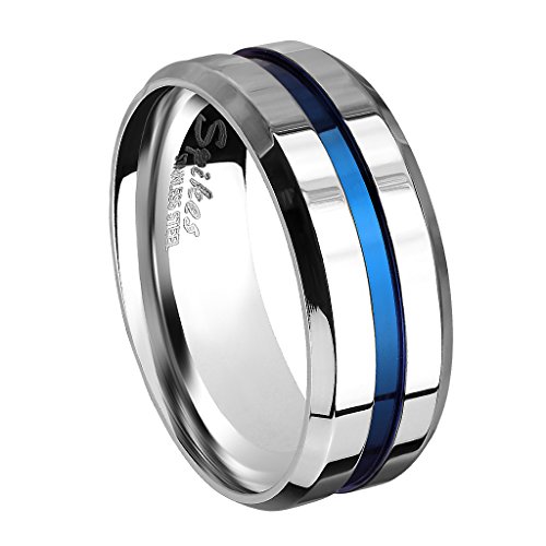 Piersando Herren Band Ring Bandring Edelstahl poliert Zwei Ton Silber mit blauen Inlay Männer Biker Rocker massiv breit Herrenring Größe 65 (20.7) von Piersando