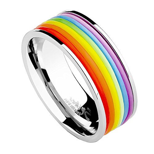 Piersando Herren Band Ring Edelstahl poliert mit Silikon Streifen Bandring Herrenring Biker Schmuck Silber Regenbogen Rainbow Größe 55 (17.5) von Piersando