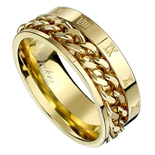 Piersando Herren Band Ring Ketten Style Spinner mit Römischen Zeichen Herrenring Edelstahlring Bandring Größe 58 (18.5) | Gold von Piersando