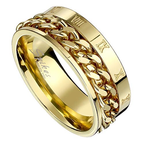 Piersando Herren Band Ring Ketten Style Spinner mit Römischen Zeichen Herrenring Edelstahlring Bandring Größe 73 (23.2) | Gold von Piersando