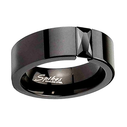 Piersando Herren Band Ring Schwarz aus Edelstahl mit Kristall Rechteck Herrenring Edelstahlring Bandring 8mm Breit Größe 68 (21.6) von Piersando