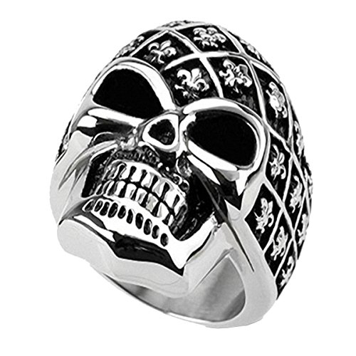 Piersando Herren Big Ring Edelstahl Biker mit Totenkopf Skull Helm Motiv Herrenring 28mm Breit Silber Größe 62 (19.7) von Piersando