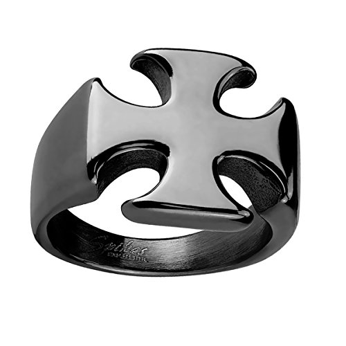 Piersando Herren Ring Biker Edelstahl mit Eisernes Kreuz Iron Cross Templerkreuz Motiv Herrenring 22mm Breit Schwarz Größe 65 (20.7) von Piersando