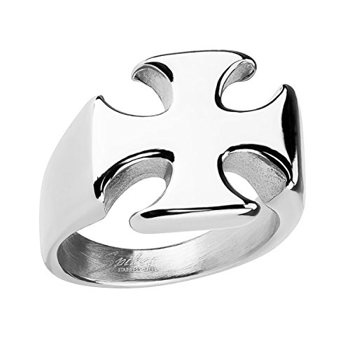 Piersando Herren Ring Biker Edelstahl mit Eisernes Kreuz Iron Cross Templerkreuz Motiv Herrenring 22mm Breit Silber Größe 68 (21.6) von Piersando