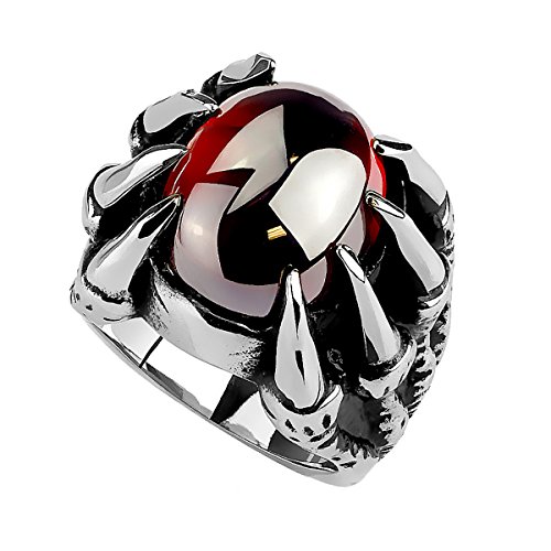 Piersando Herren Ring Edelstahl Biker Männer Gothik Drachenklaue mit Kristall Herrenring 20mm Breit Silber Rot Größe 60 (19.1) von Piersando